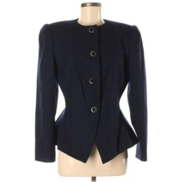 Kasper wool button up blazer navy size 8 - Picture 2 of 9
